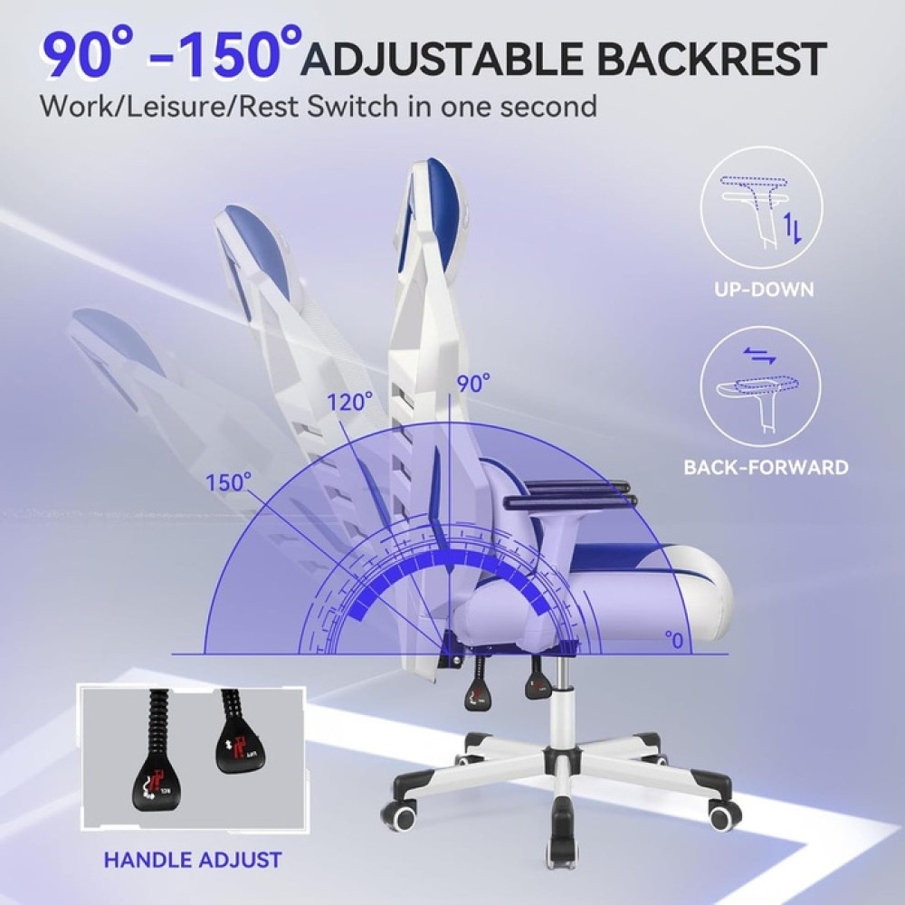 OneGame Video Gaming Chair Racing Style Swivel Chair- white & blue